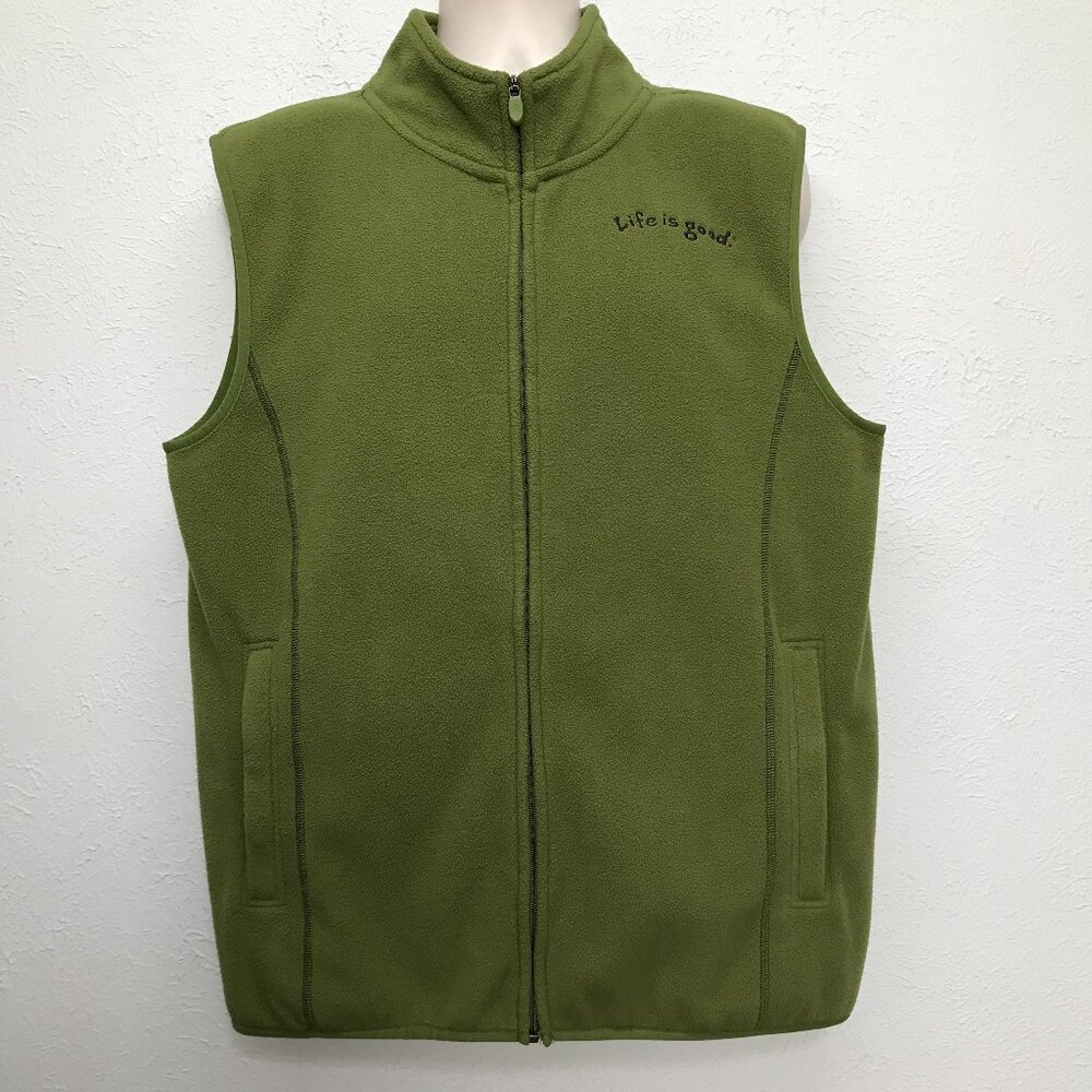 Life‎ Is Good Fleece Vest Jacket Mens L Green Full Zip Pockets